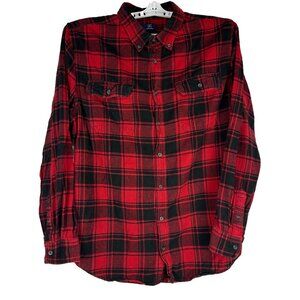 George Mens Red Black Plaid Long Sleeve Button Front Flannel Shirt Size XLT